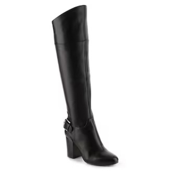 Vince Camuto Shoes - Vince Camuto Sidney Leather Knee High Riding Buckle Boots Black